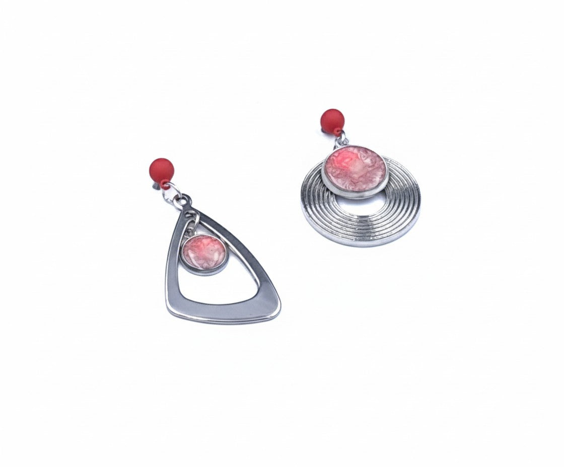 Oorringen, Geometrie // Zilver - Roze - Wit