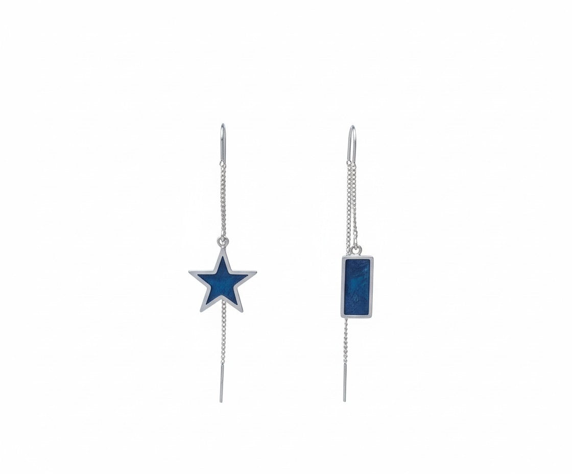 Oorringen, Ster // Zilver - Blauw