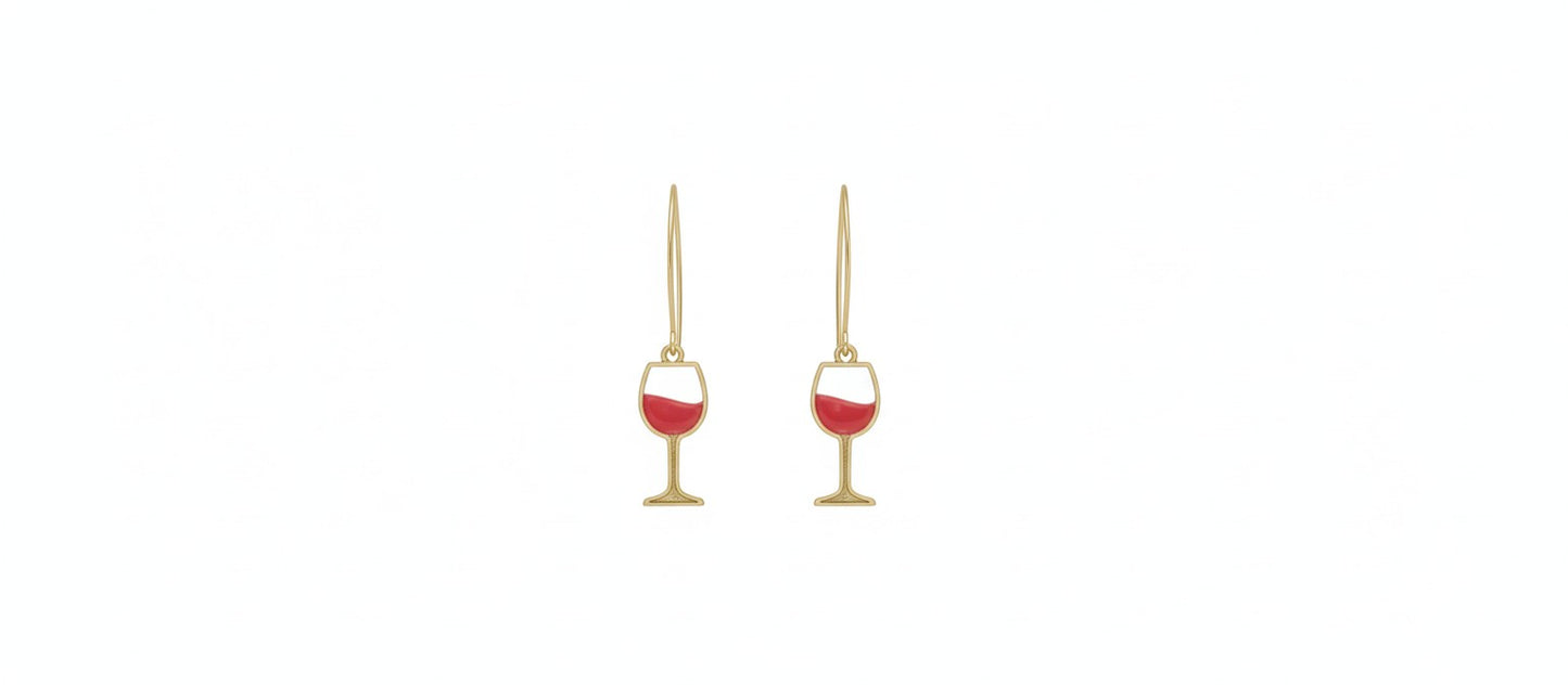 Oorringen, wijnglas // Goud - Rood
