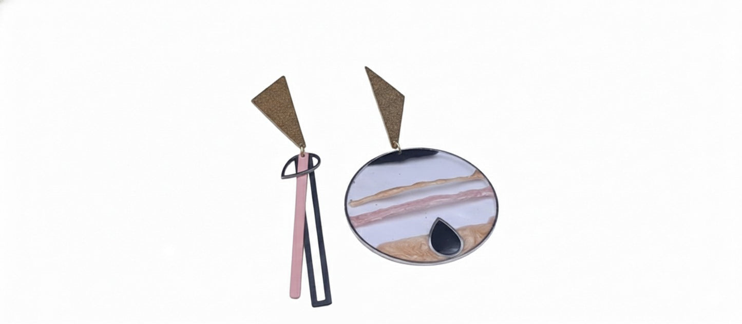 Oorringen, Geometrie // Goud - Champagne - Roze - Zwart