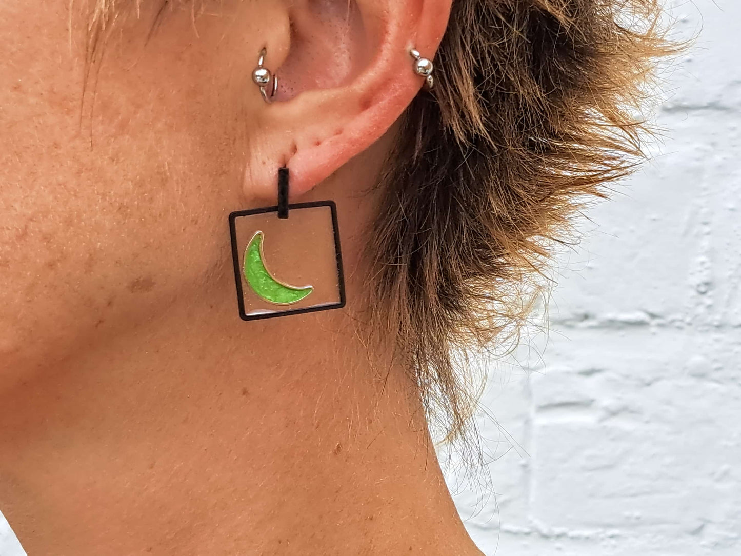 Oorringen Maan // zwart - groen