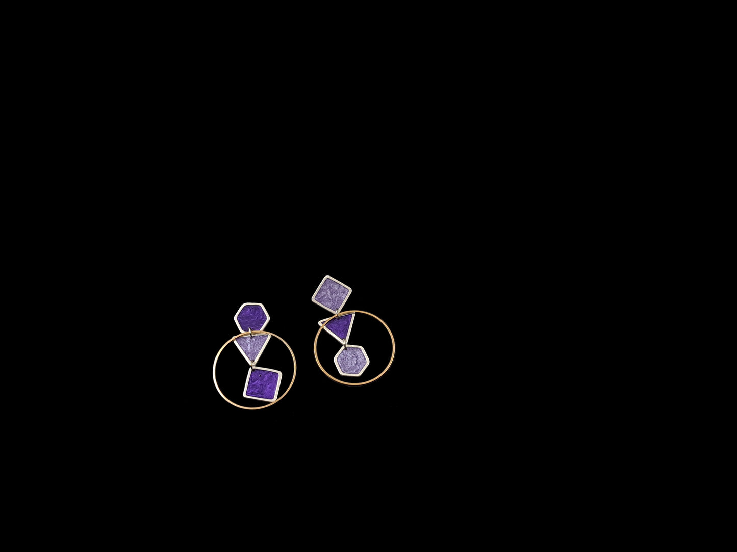 Oorringen Geometrie // zilver - paars - goud