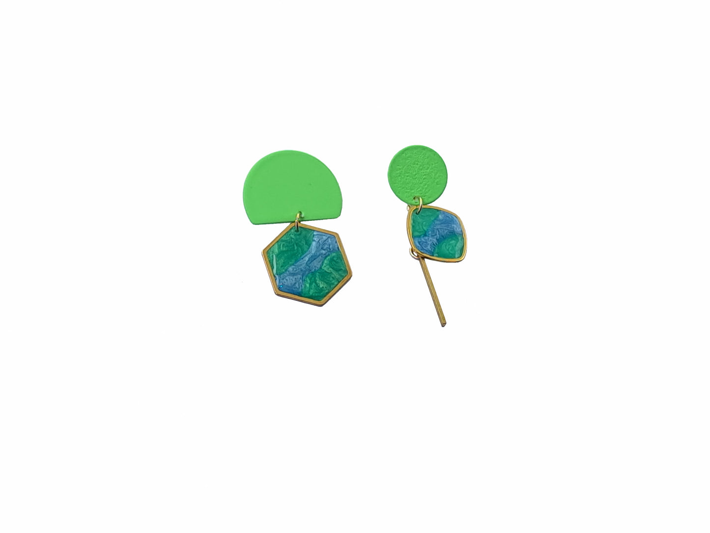 Oorringen Geometrie // goud - blauw - groen