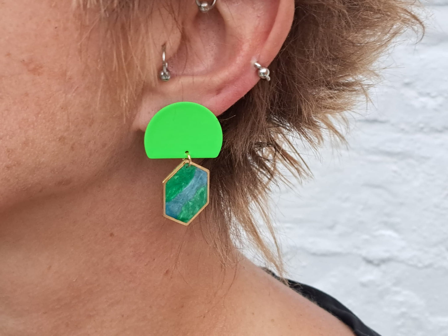 Oorringen Geometrie // goud - blauw - groen