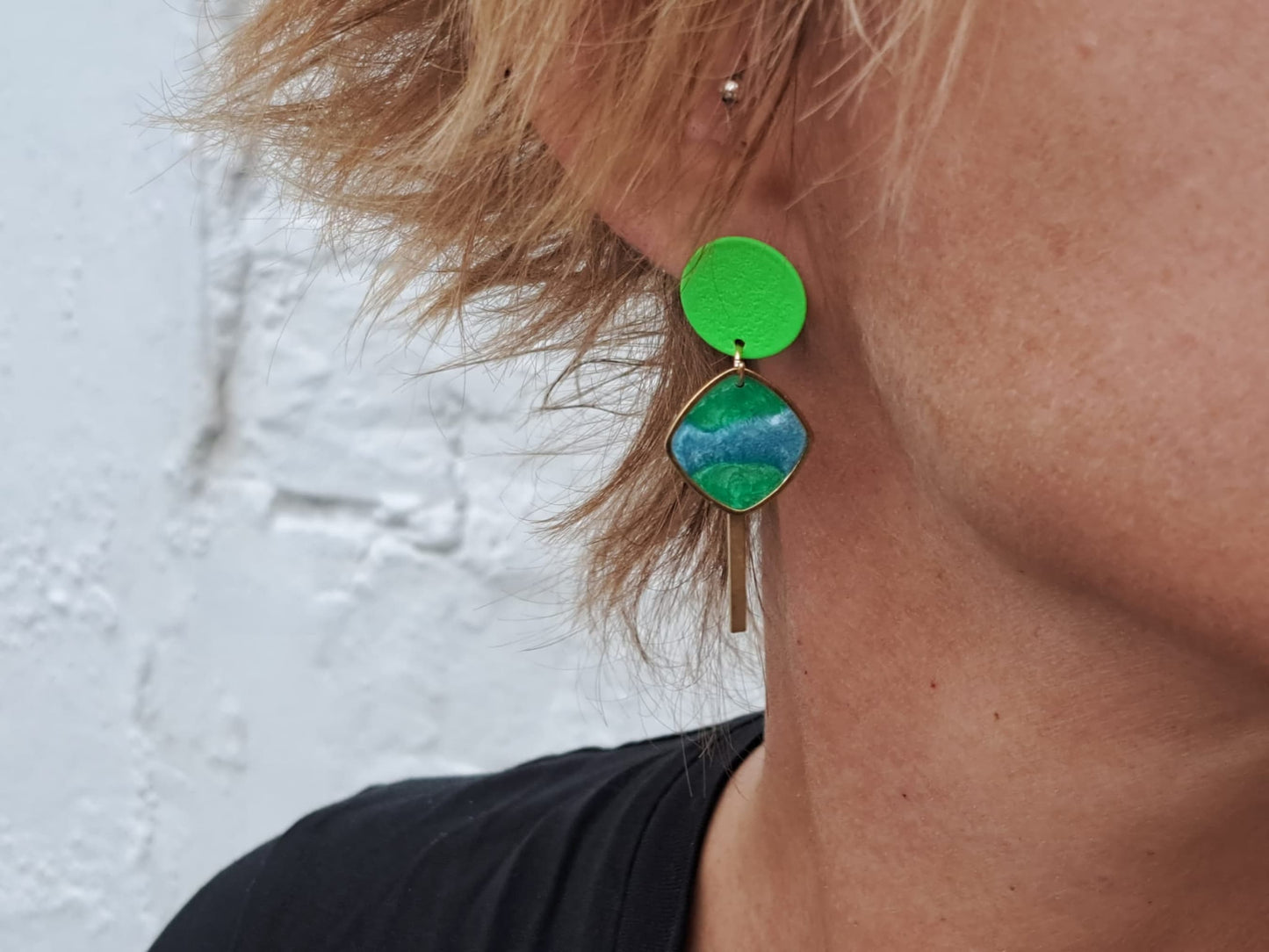 Oorringen Geometrie // goud - blauw - groen