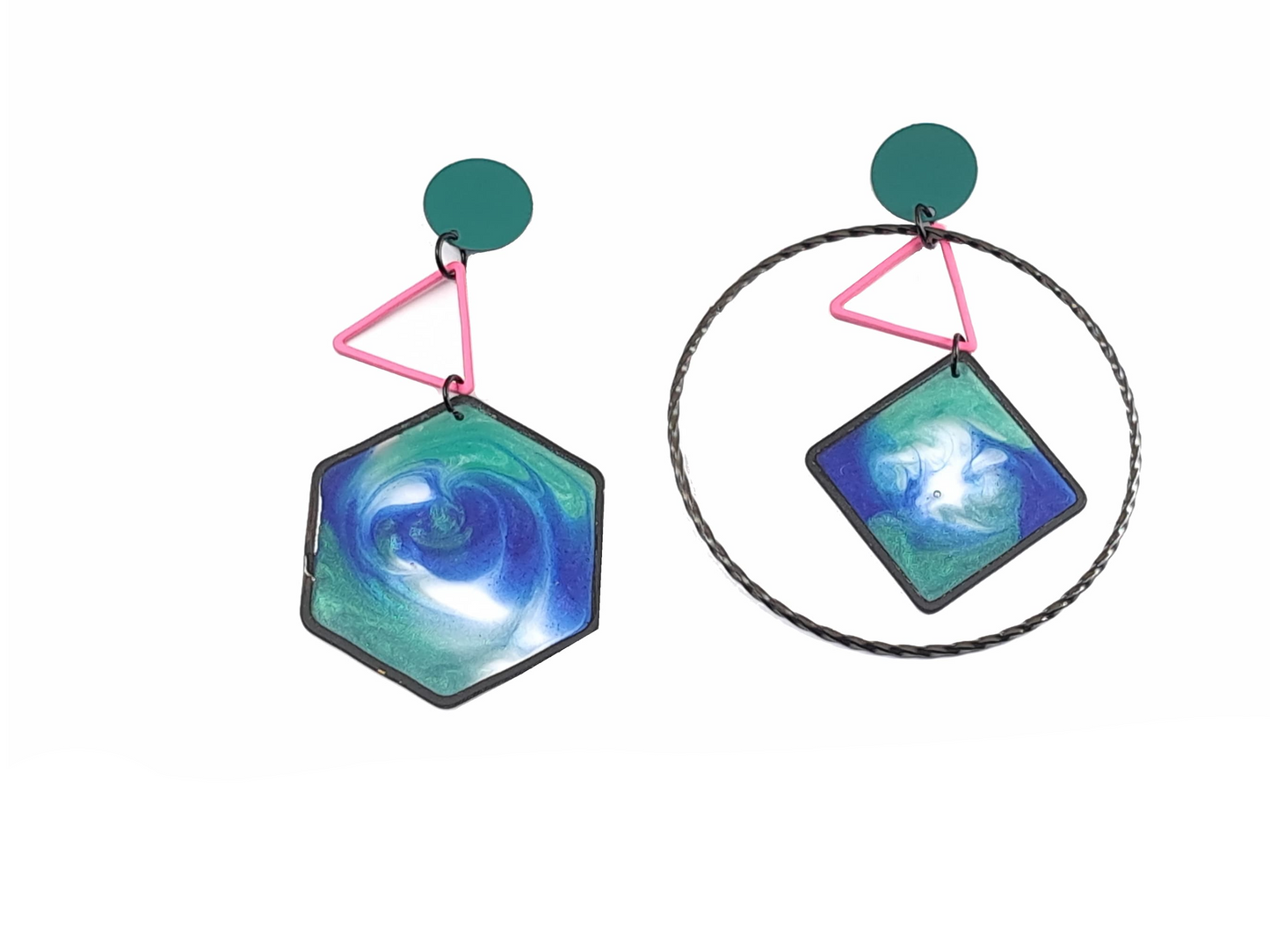 Oorringen Geometrie // zwart - blauw - groen - roze