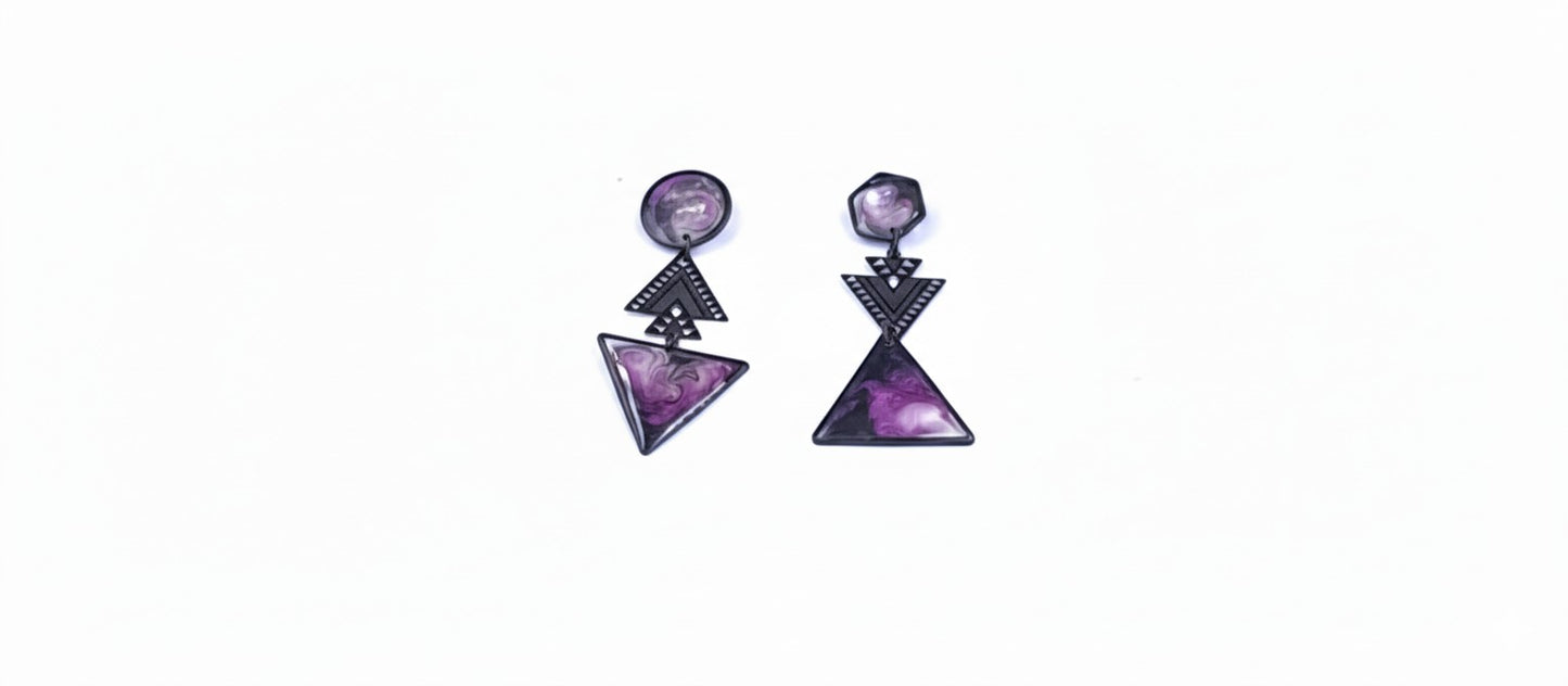 Oorringen, Geometrie // Zwart - Paars
