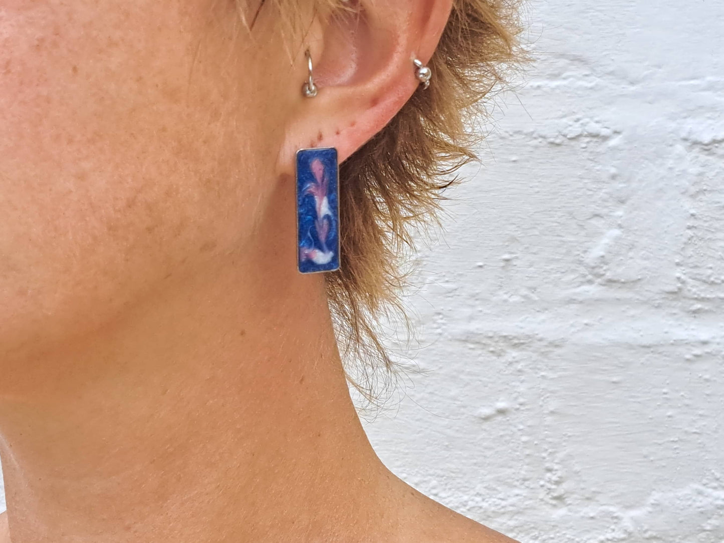 Oorstekers Rechthoek // zilver - blauw - paars - roze