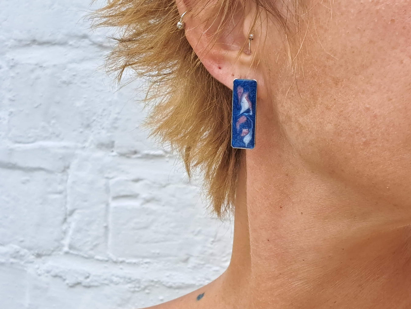 Oorstekers Rechthoek // zilver - blauw - paars - roze
