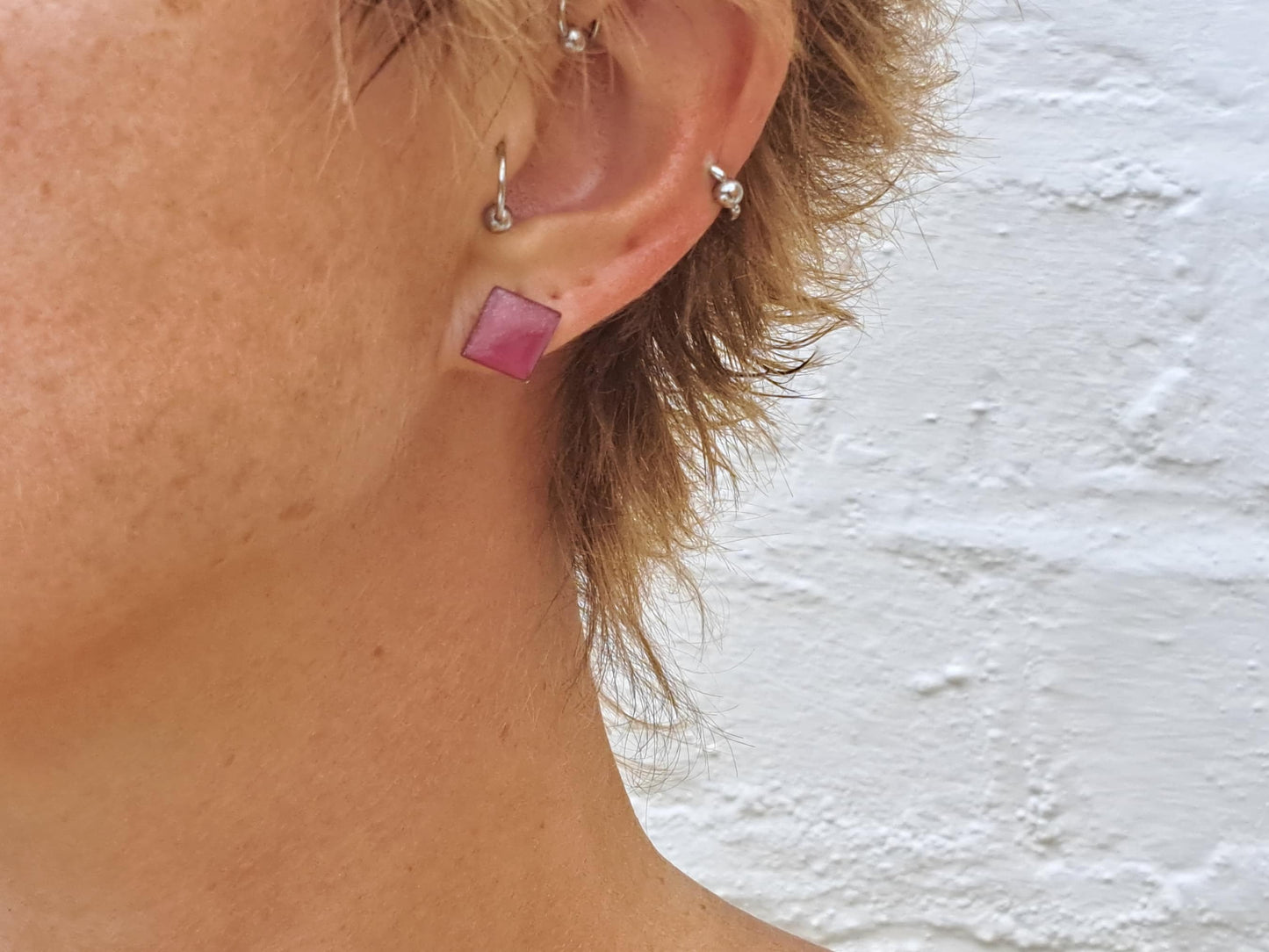 Oorstekers Geometrie // zilver - roze