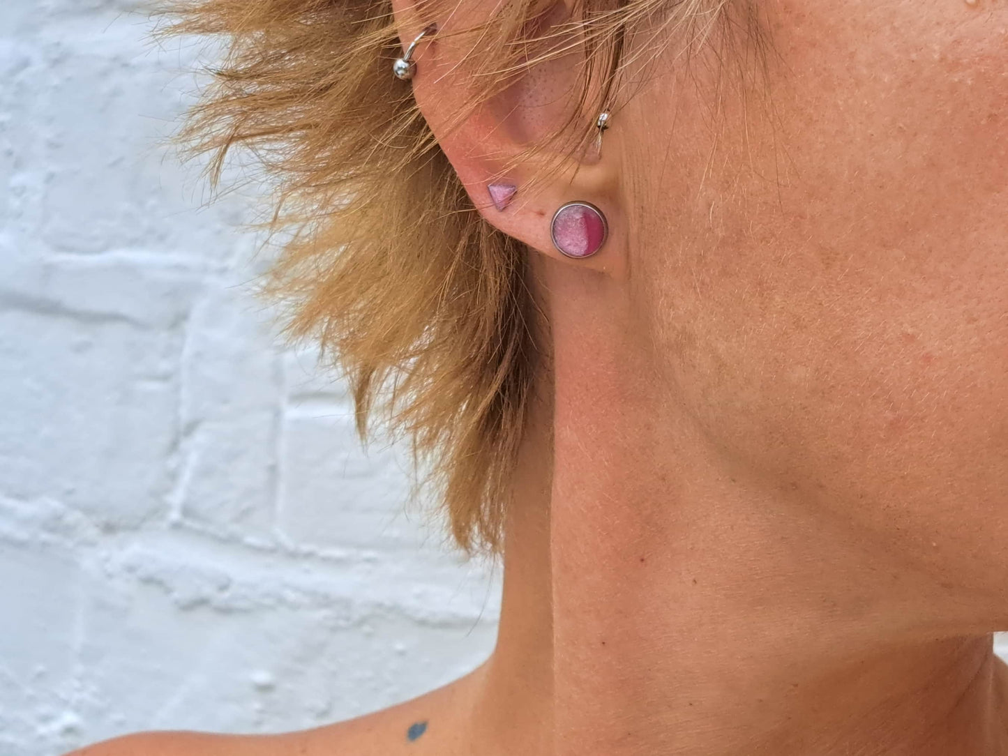 Oorstekers Geometrie // zilver - roze