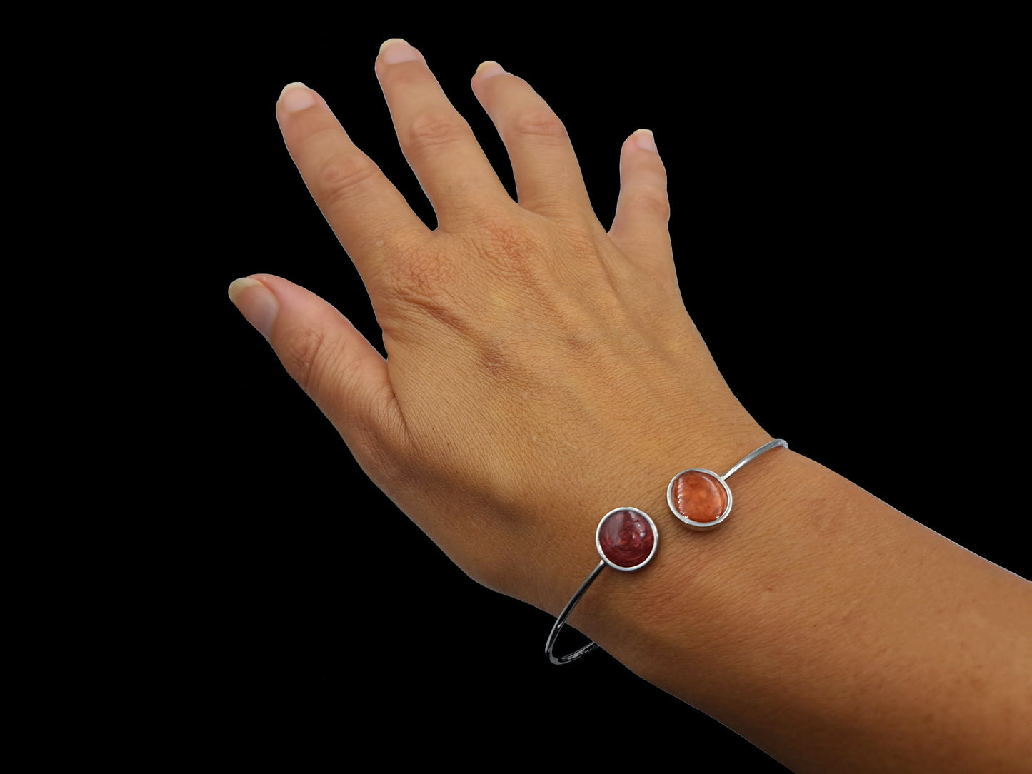 Armband Cirkels // zilver - bordeaux - oranje