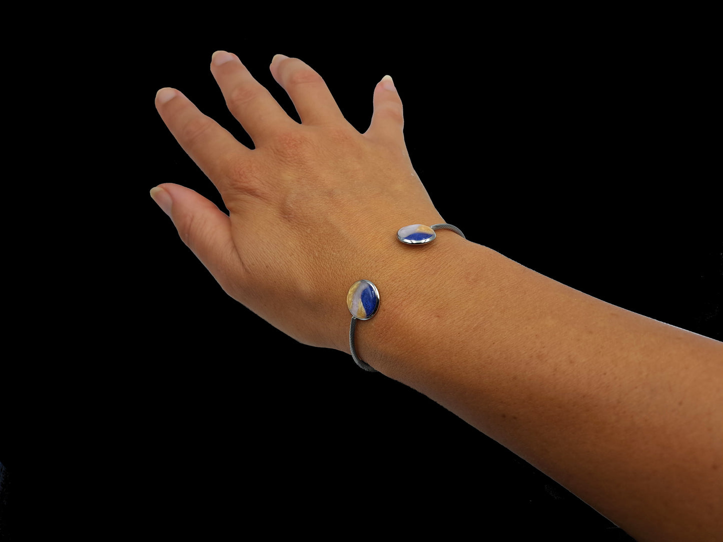 Armband Cirkels // zilver - blauw - champagne