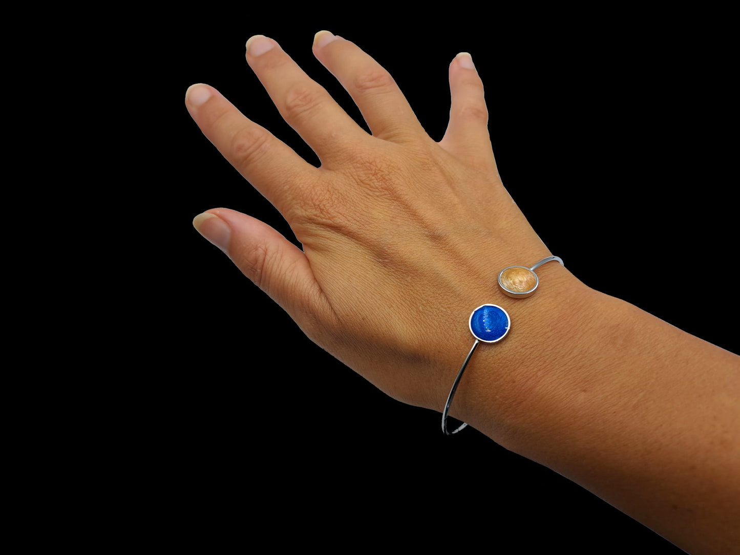 Armband Cirkels // zilver - blauw - champagne