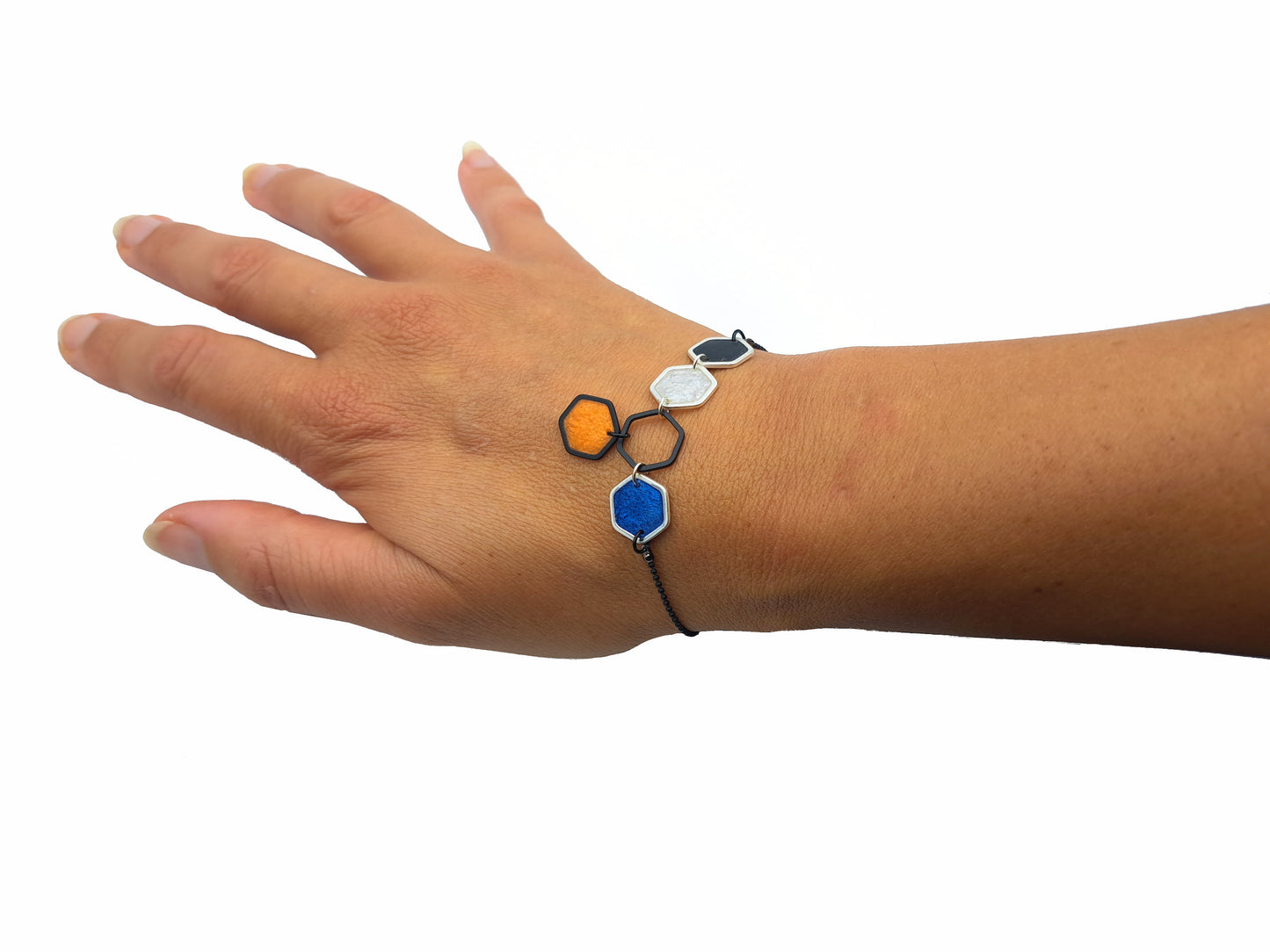 Armband Zeshoekjes // zwart - blauw - oranje - wit