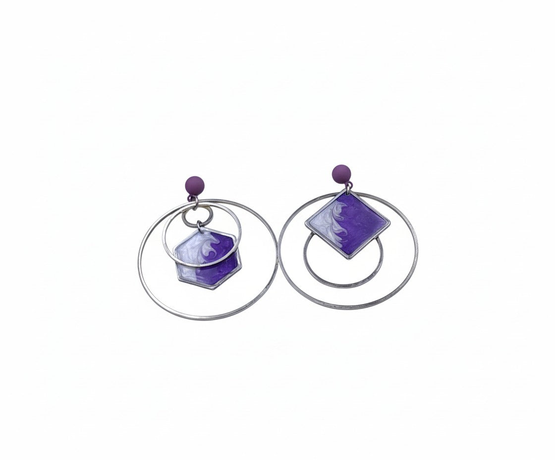 Oorringen, Geometrie // Zilver -Paars -Wit