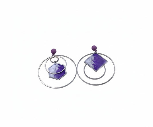 Oorringen, Geometrie // Zilver -Paars -Wit