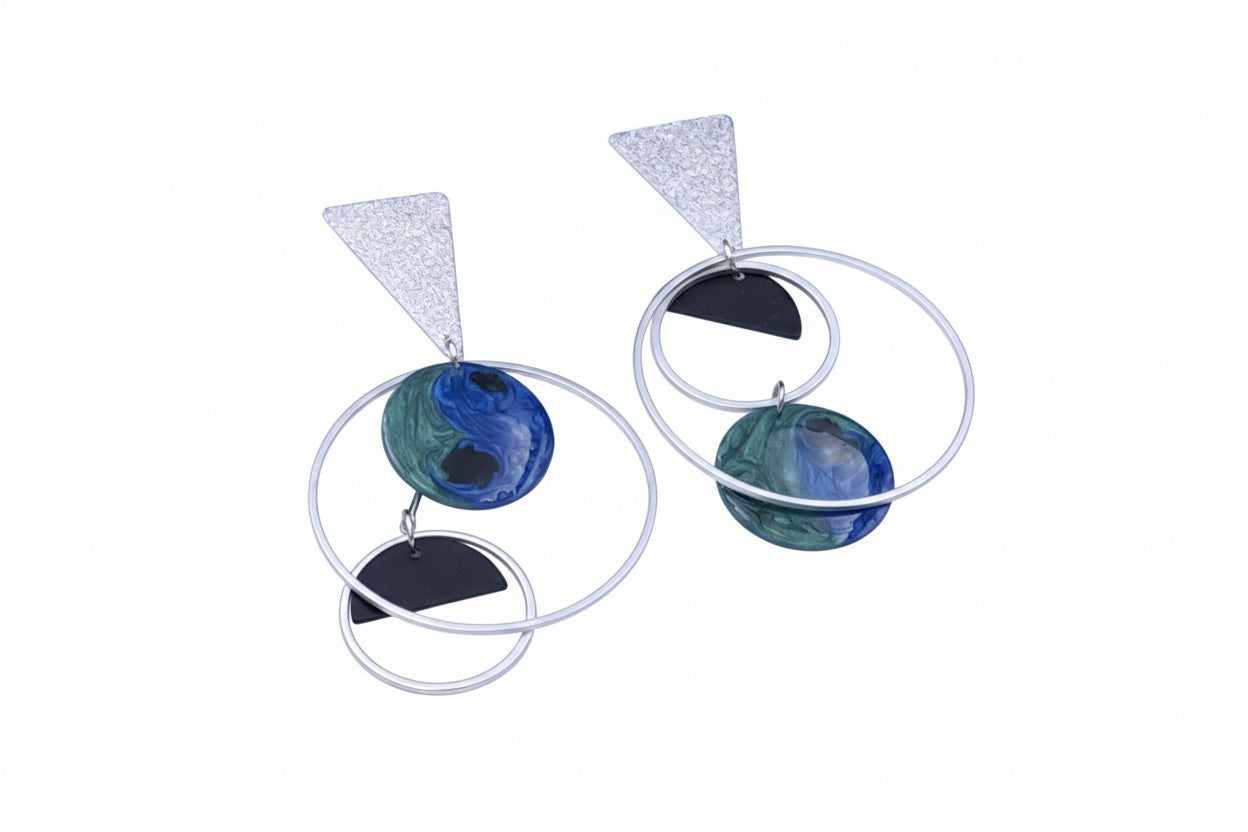 Oorringen, Geometrie // Zilver - Blauw - Groen - Zwart
