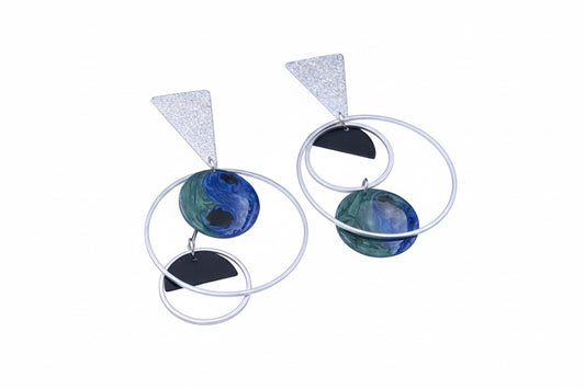 Oorringen, Geometrie // Zilver - Blauw - Groen - Zwart