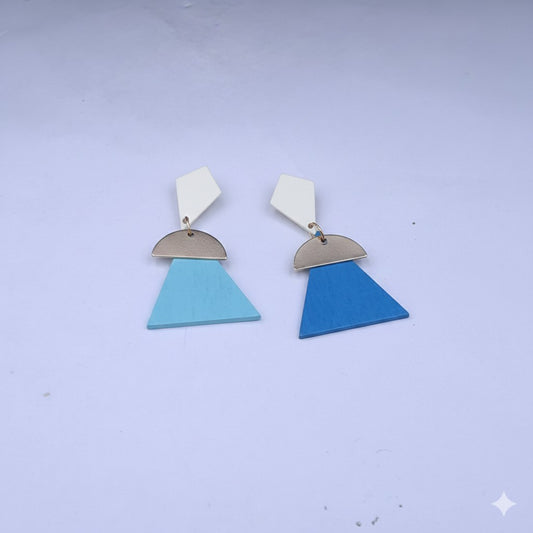 Oorringen, Driehoek // Goud - Blauw - Wit