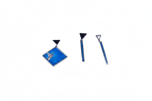 oorringen, Vogel // Zilver - Blauw