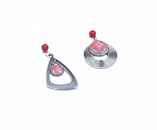Oorringen, Geometrie // Zilver - Roze - Wit