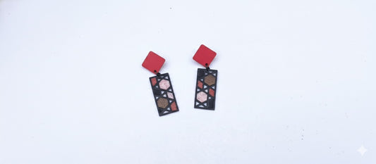 Oorringen, Vierkant // Zwart - Bruin - Rood - Roze