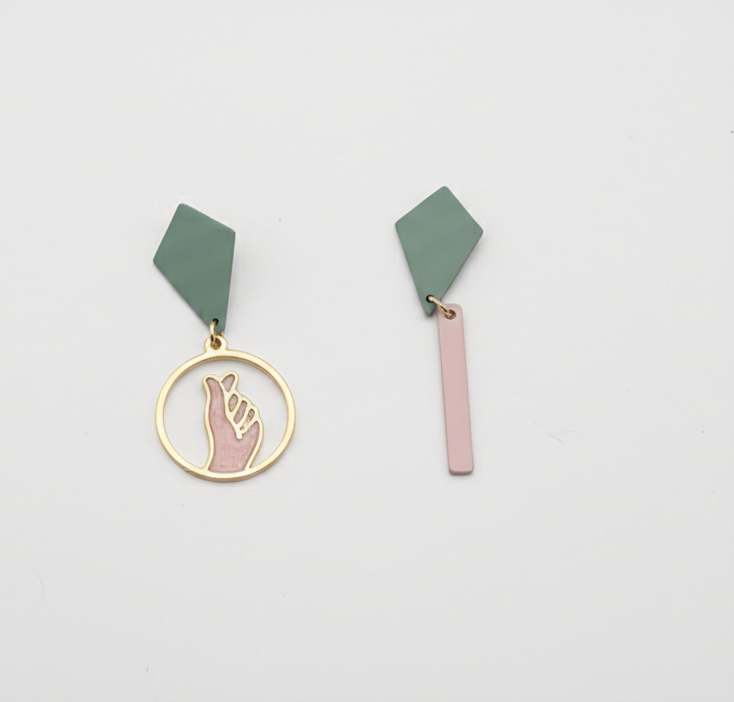 oorringen, Hand // Goud - Groen -Roze