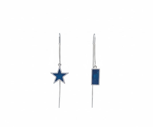 Oorringen, Ster // Zilver - Blauw