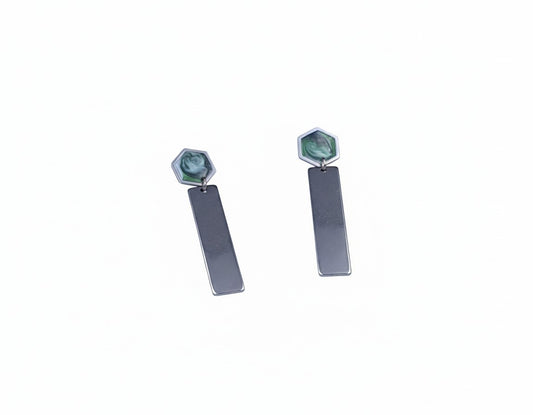 Oorringen, Zeshoek // Zilver - Groen - Wit