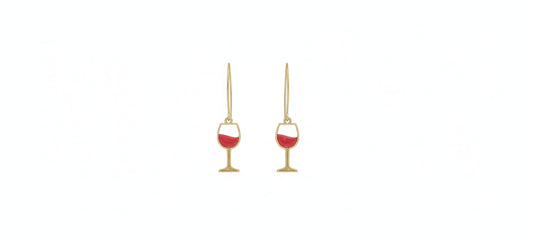 Oorringen, wijnglas // Goud - Rood