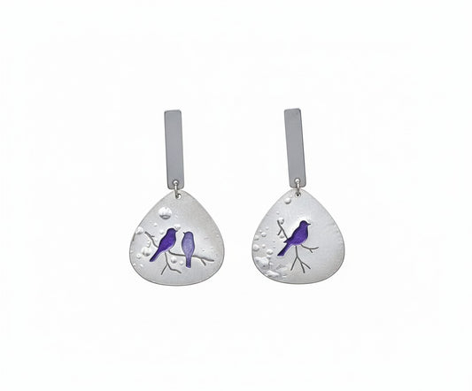 Oorringen, Vogel // Zilver - Paars