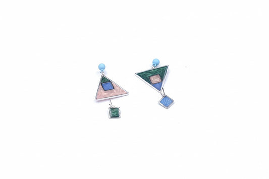 Oorringen, Driehoek // Zilver - Blauw  - Groen - Roze