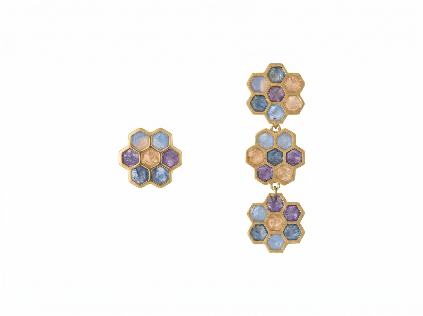 Oorringen Honingraat // goud - blauw - lila - champagne
