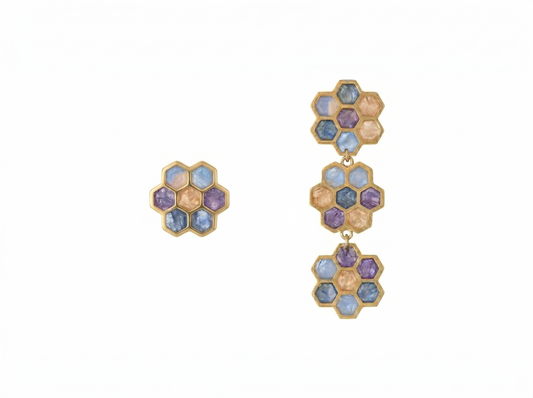 Oorringen Honingraat // goud - blauw - lila - champagne