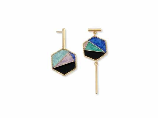 Oorringen Zeshoek // goud - blauw - turquoise - lila - zwart