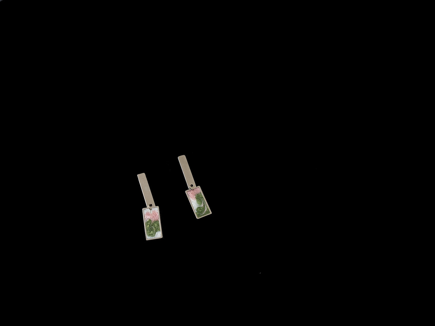 Oorringen Rechthoek // zilver - groen - roze - wit