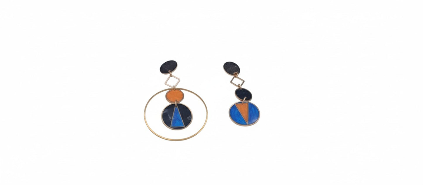 Oorringen, Geometrie // Goud - Blauw - Oranje - Zwart