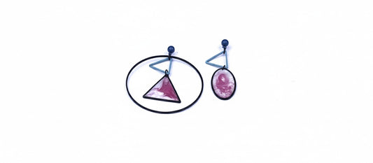 Oorringen, Geometrie // Zwart - Paars - Wit