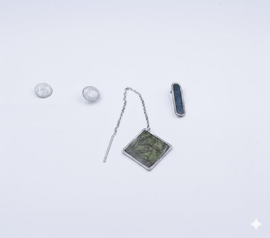Oorringen, Geometrie // Zilver - Blauw - Groen - Wit