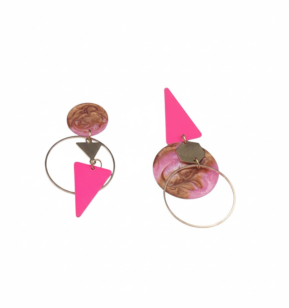 Oorringen, Geometrie // Goud - Bruin - Roze