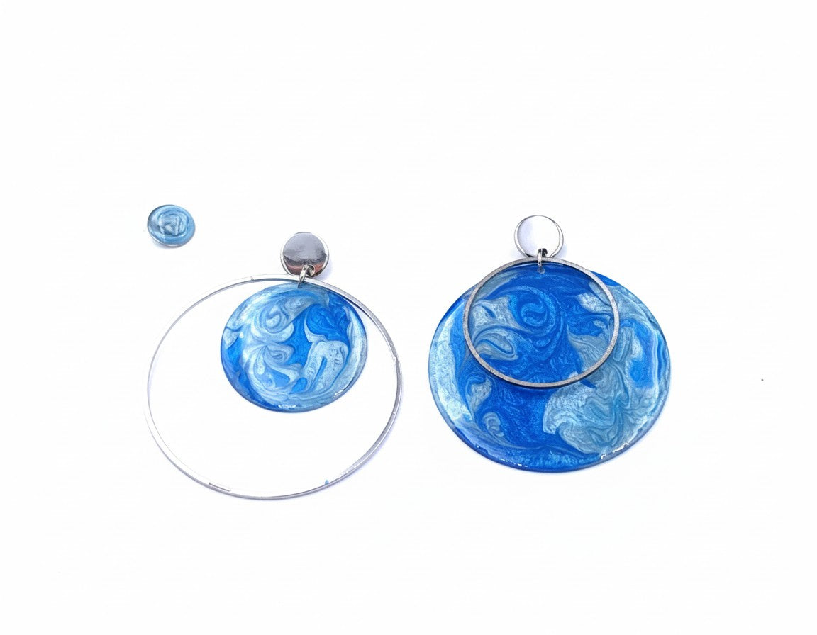 Oorringen, Cirkel // Zilver - Blauw