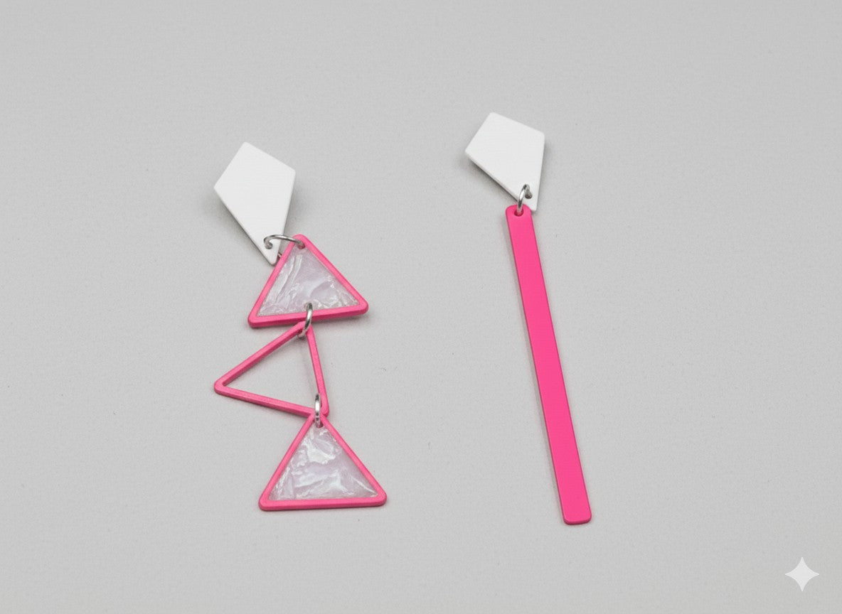 Oorringen, Driehoek // Zilver - Roze