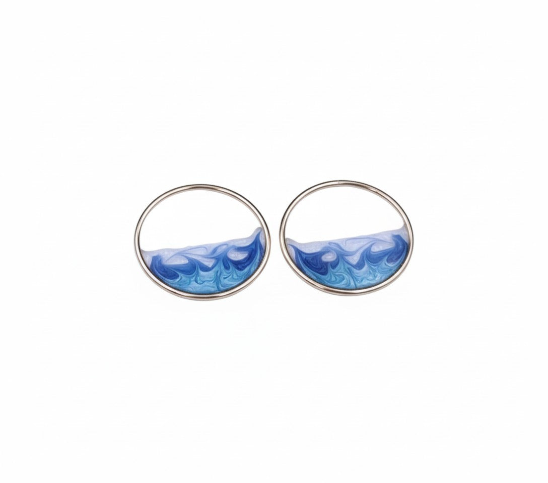 Oorringen, Golven // Goud - Blauw - Wit