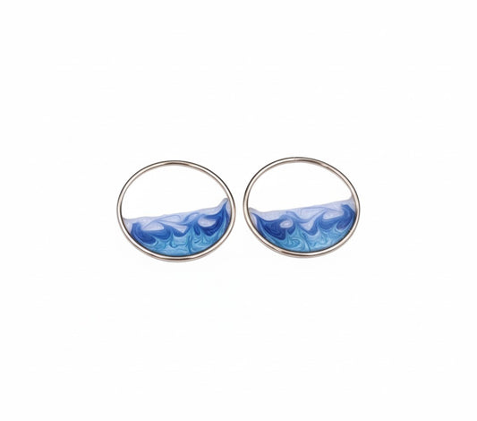 Oorringen, Golven // Goud - Blauw - Wit