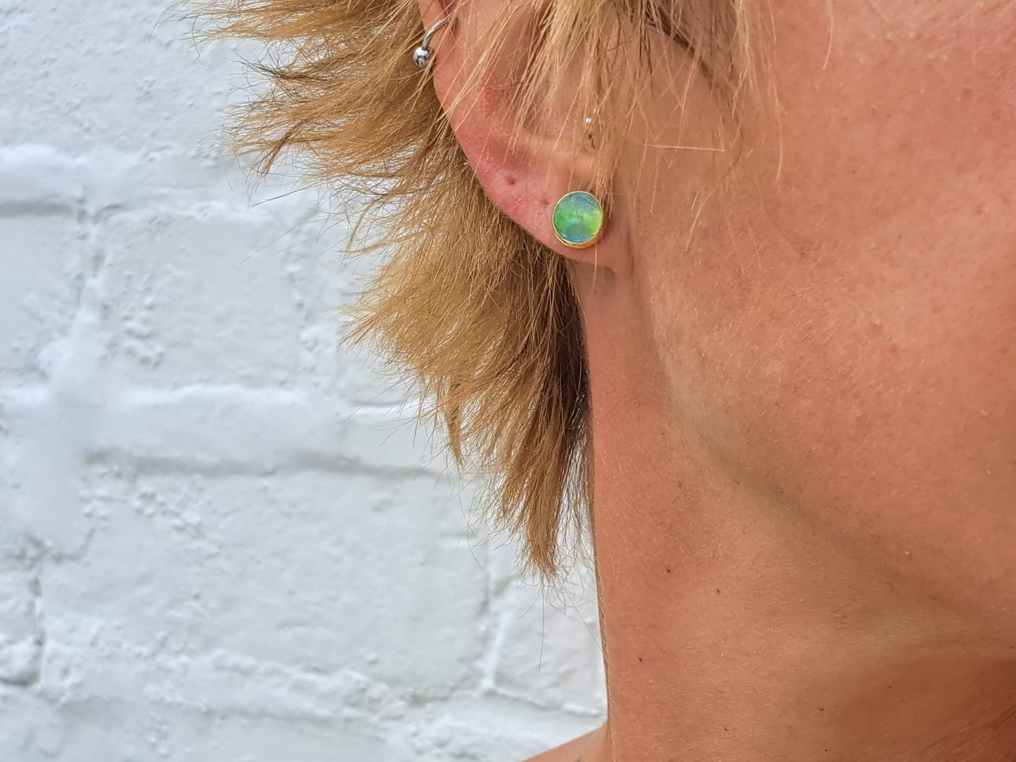 Oorstekers Ronde // goud - blauw - groen