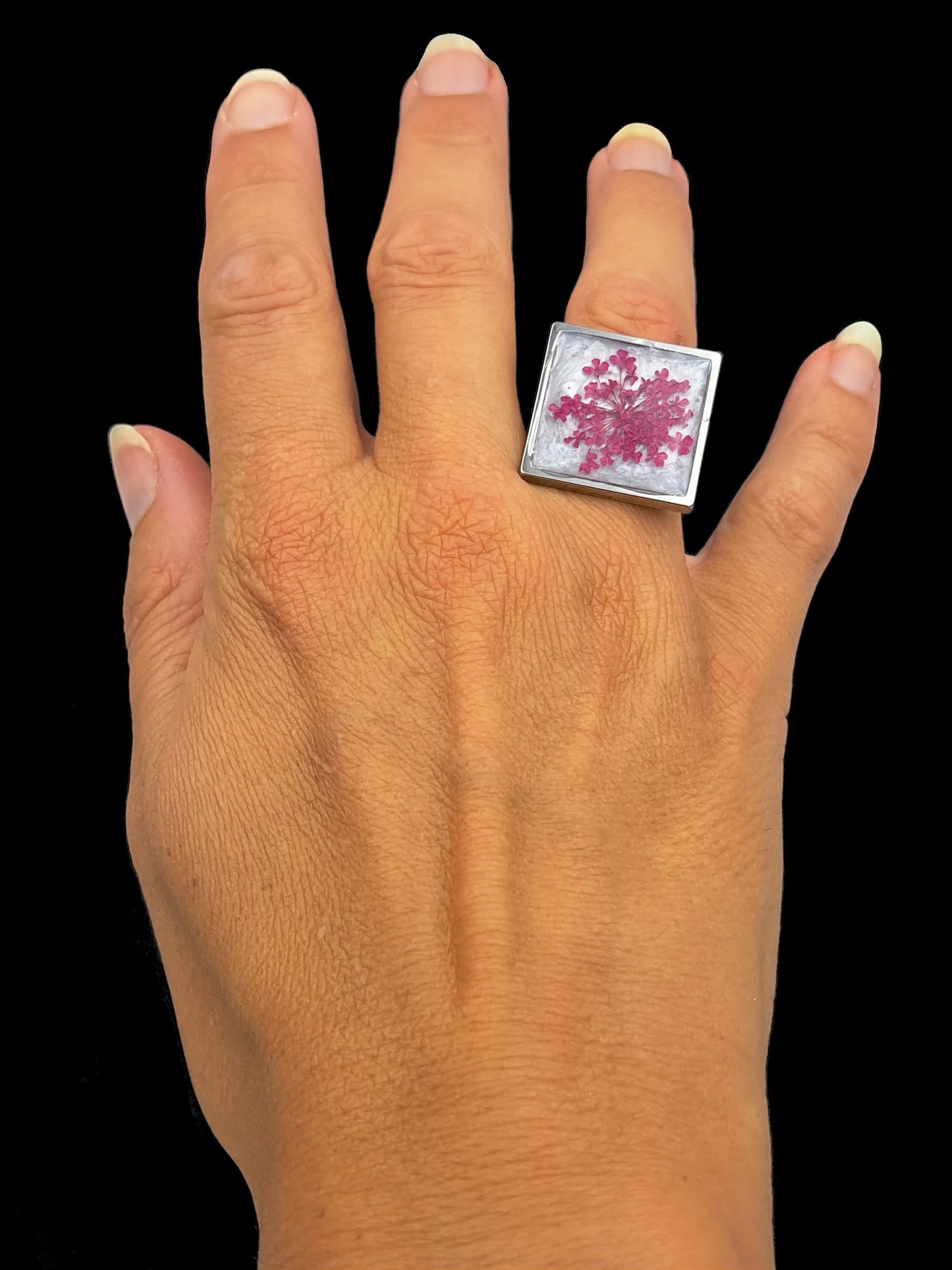 Ring Vierkant // zilver - roze - wit