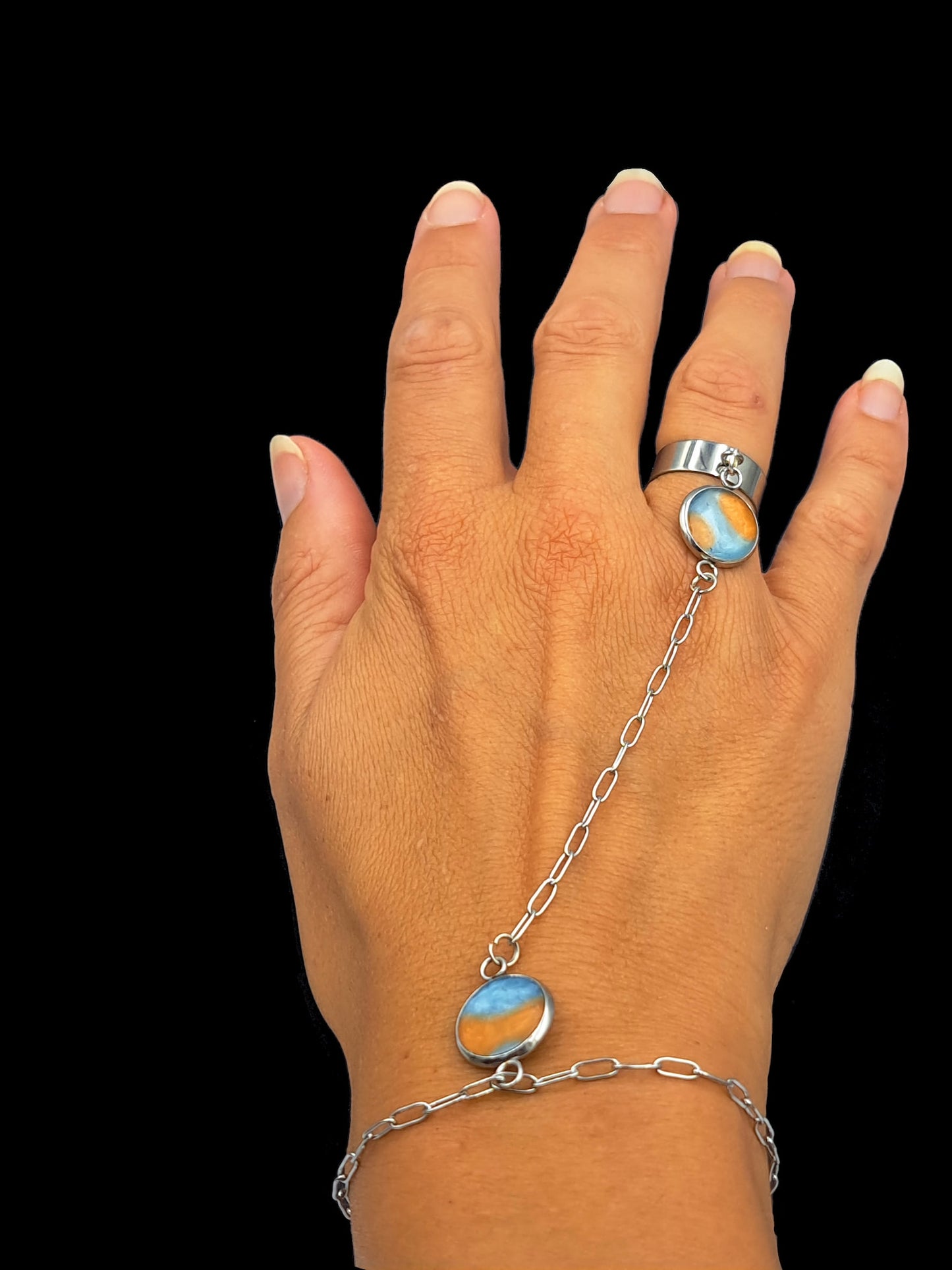 Ringarmband // zilver - blauw - oranje