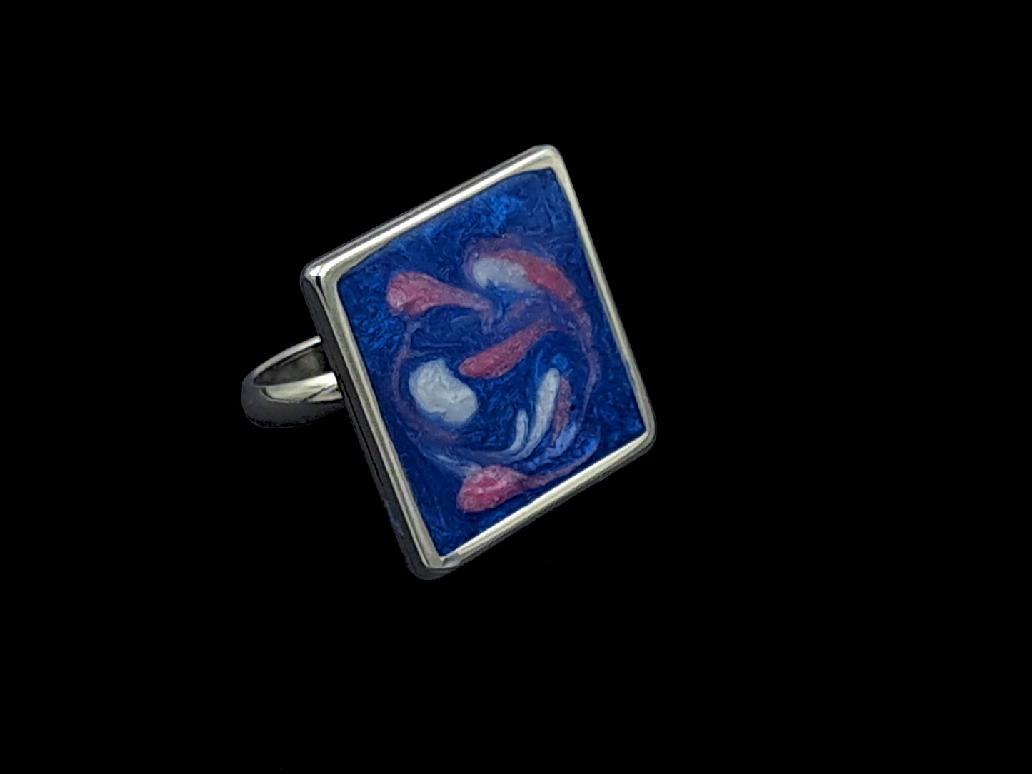 Ring Vierkant // zilver - blauw - roze - wit