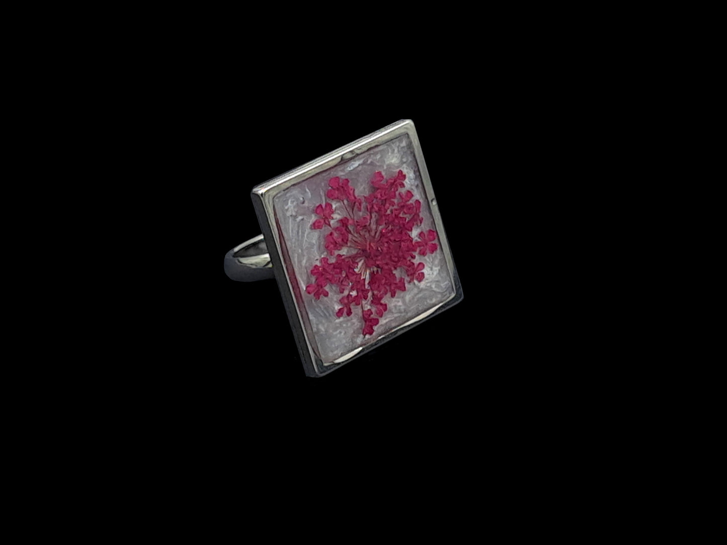 Ring Vierkant // zilver - roze - wit